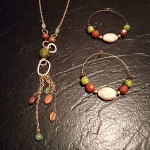 NY Gold Tone Beaded Necklace and Earrings Set